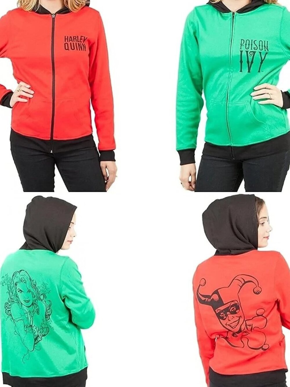 DC Comics Harley Quinn Poison Ivy Reversible Zip Up Hoodie Juniors S NWT